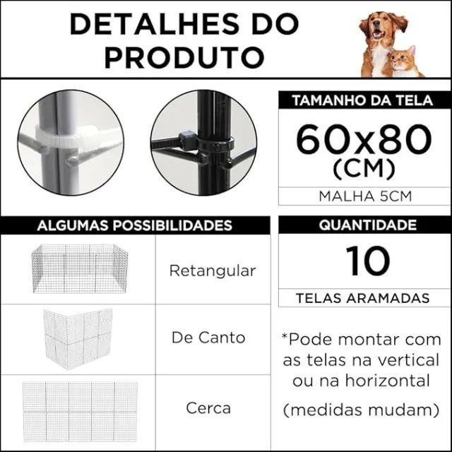 Cercado Pet 60x80cm (10 Telas) - Para Cães até Médio Porte - Novo/Lacrado - Foto 3