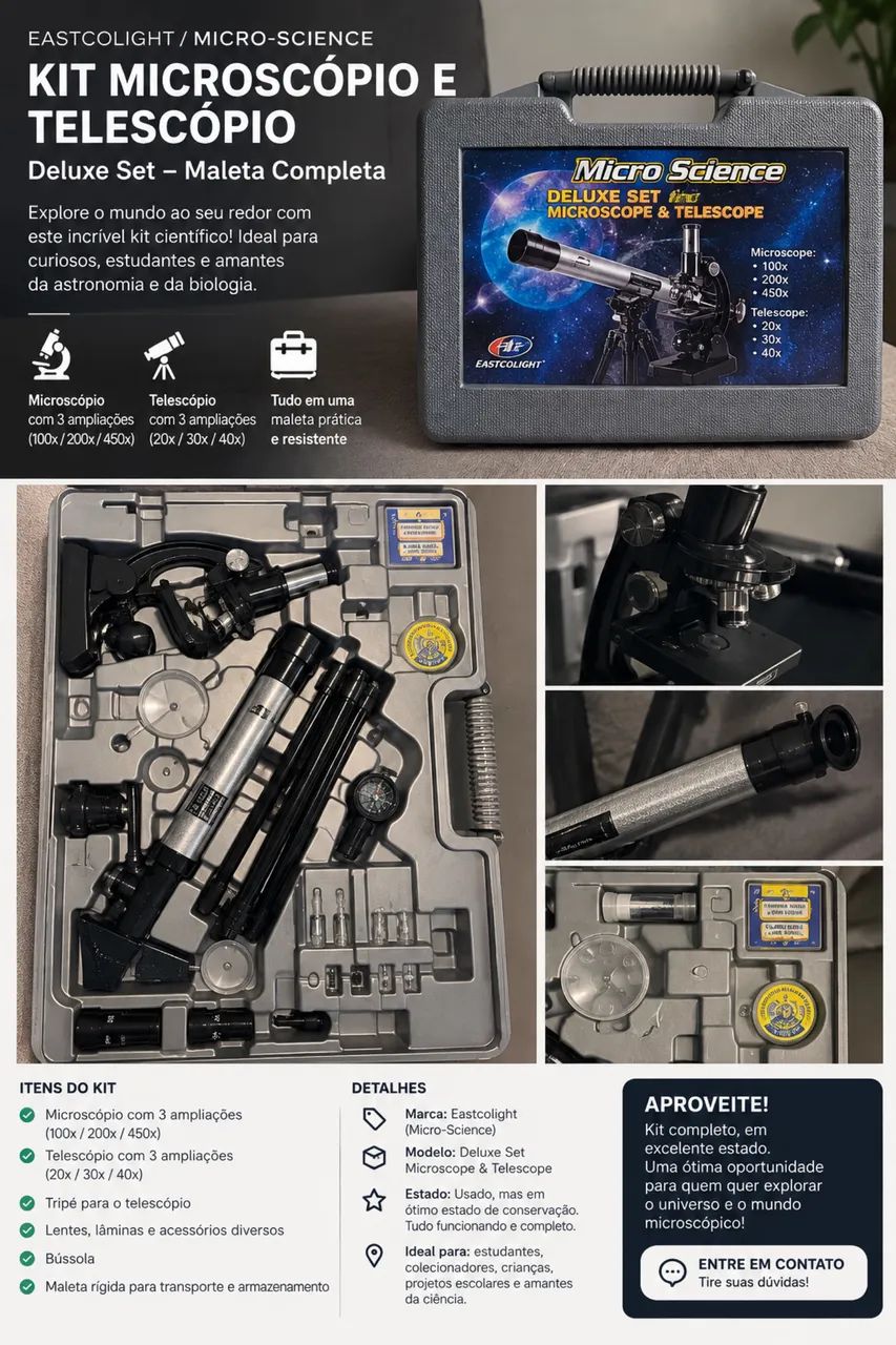 Kit Microscópio + Telescópio TeleScience / Micro Science - Completo com Maleta  - Foto 2