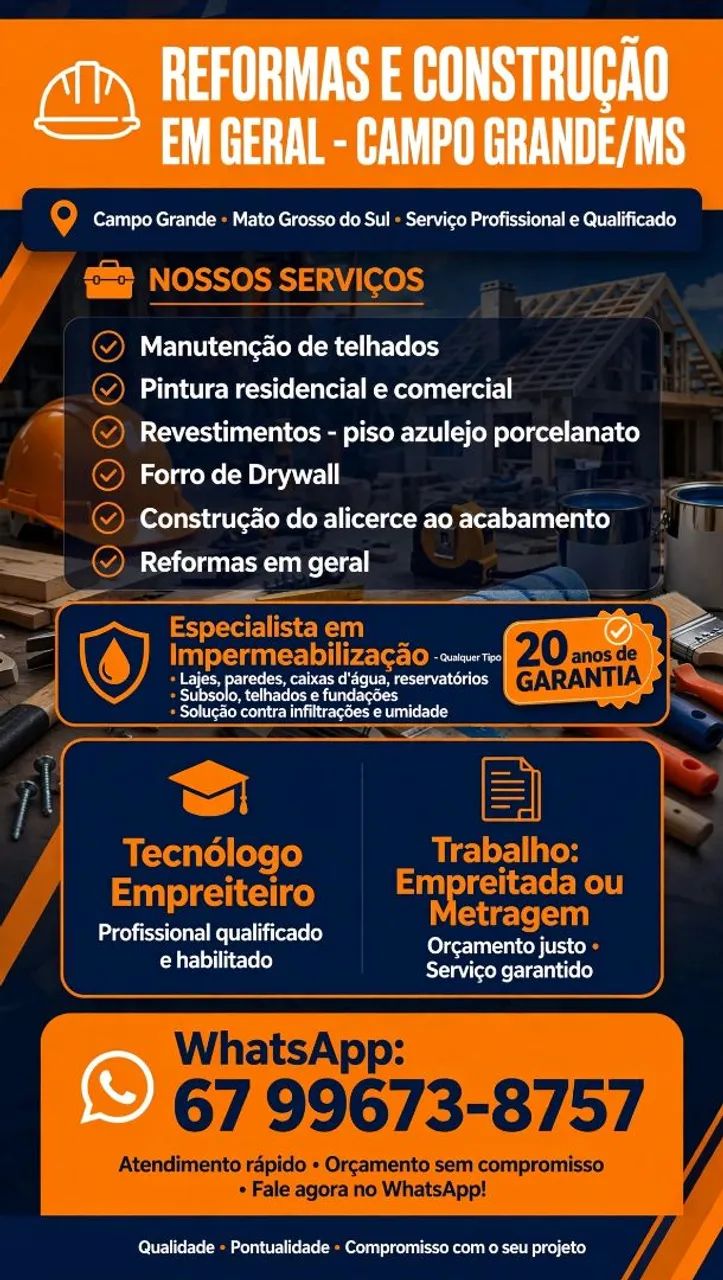 Serviços de construção e impermeabilização em geralal