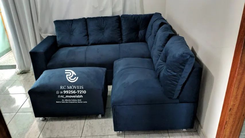 Sofá de Canto com Puff Material suede D33 Confortável Direto da Fábrica - Foto 5