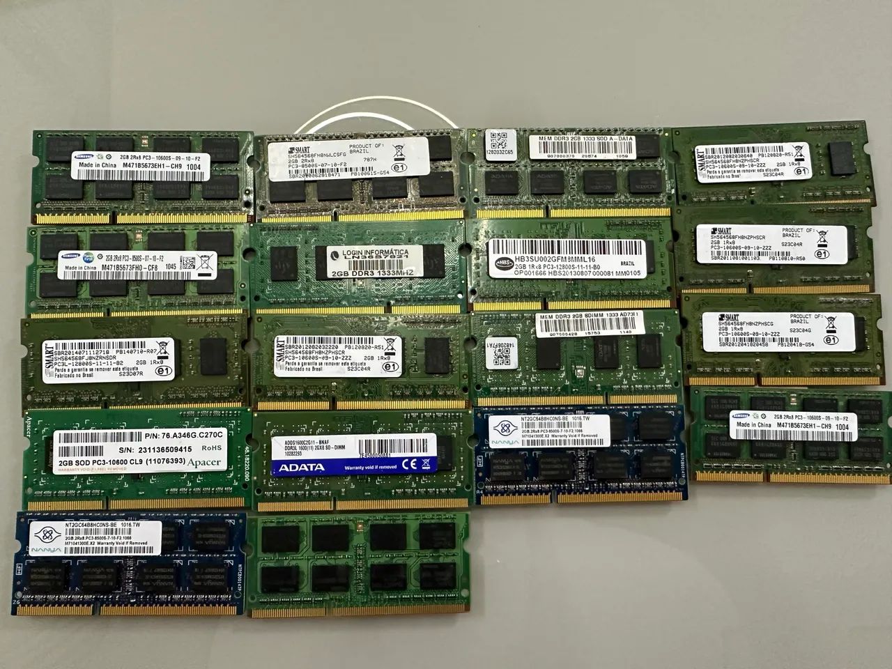Lote de Memória Ram 2GB DDR3 Notebook