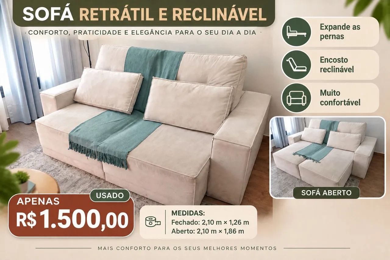 Sofá retrátil e reclinável 