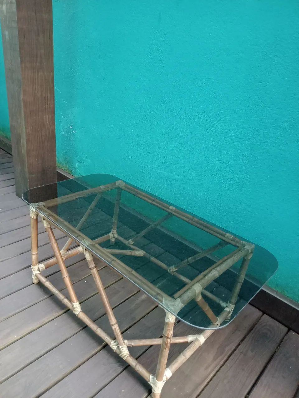 Mesinha de bambu com tampo de vidro - Foto 5