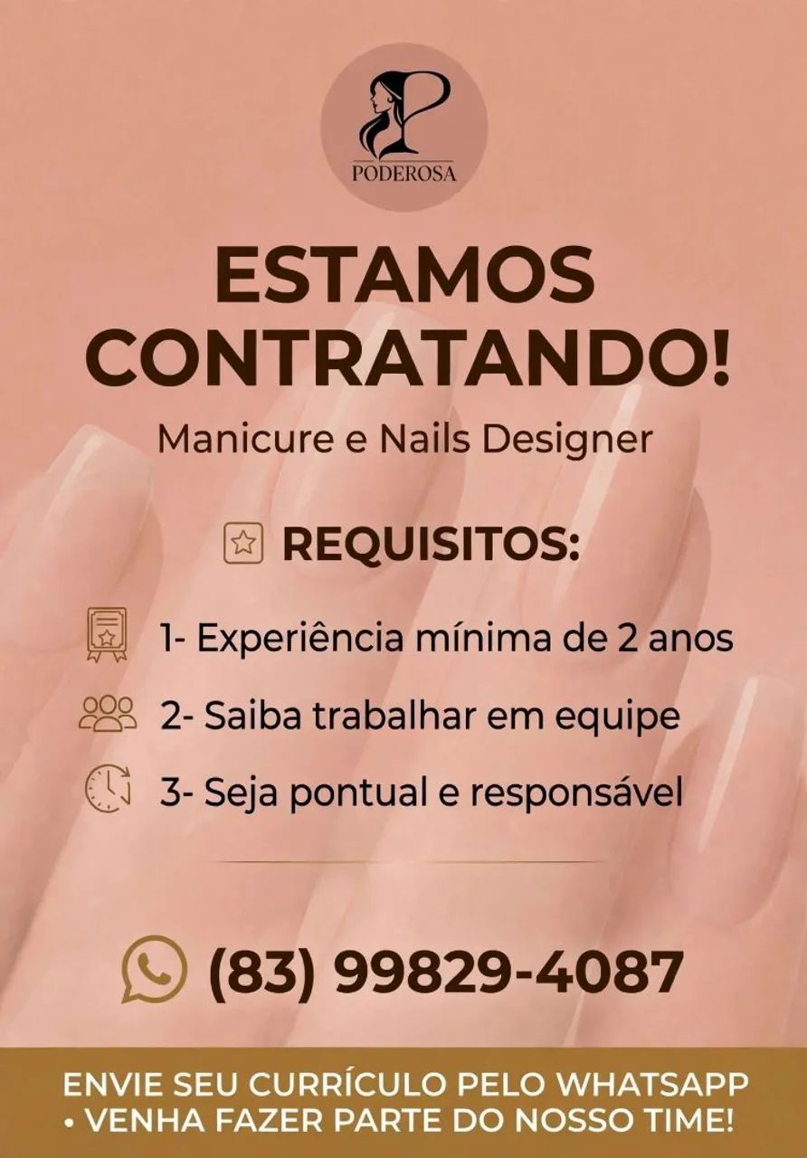 Vagas de manicure e nails design 