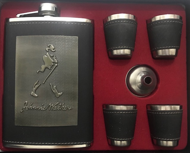 Kit Cantil Porta Bebidas Para Whisky 4 Copos Johnny Walker