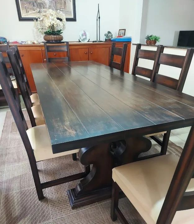 linda mesa de jantar com 10 cadeiras estofada
