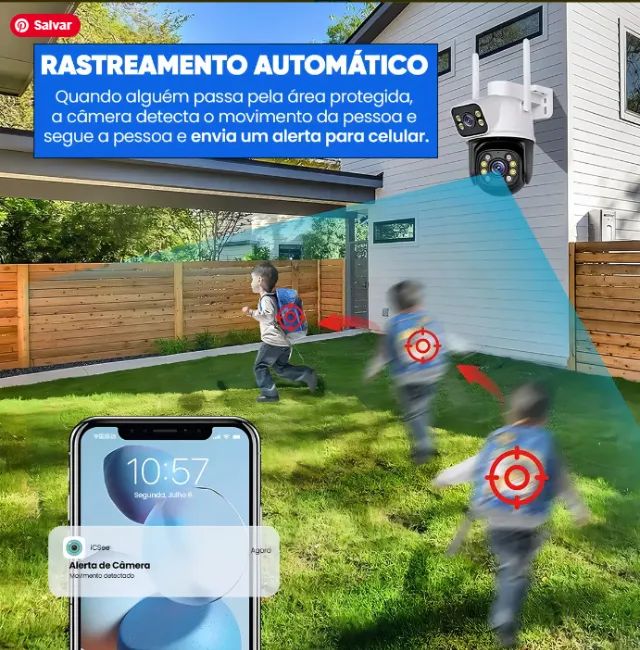 Câmera Lentes Dupla Prova D'água Ip App ICSEE Celular Wi-fi Cor Preto - Foto 3