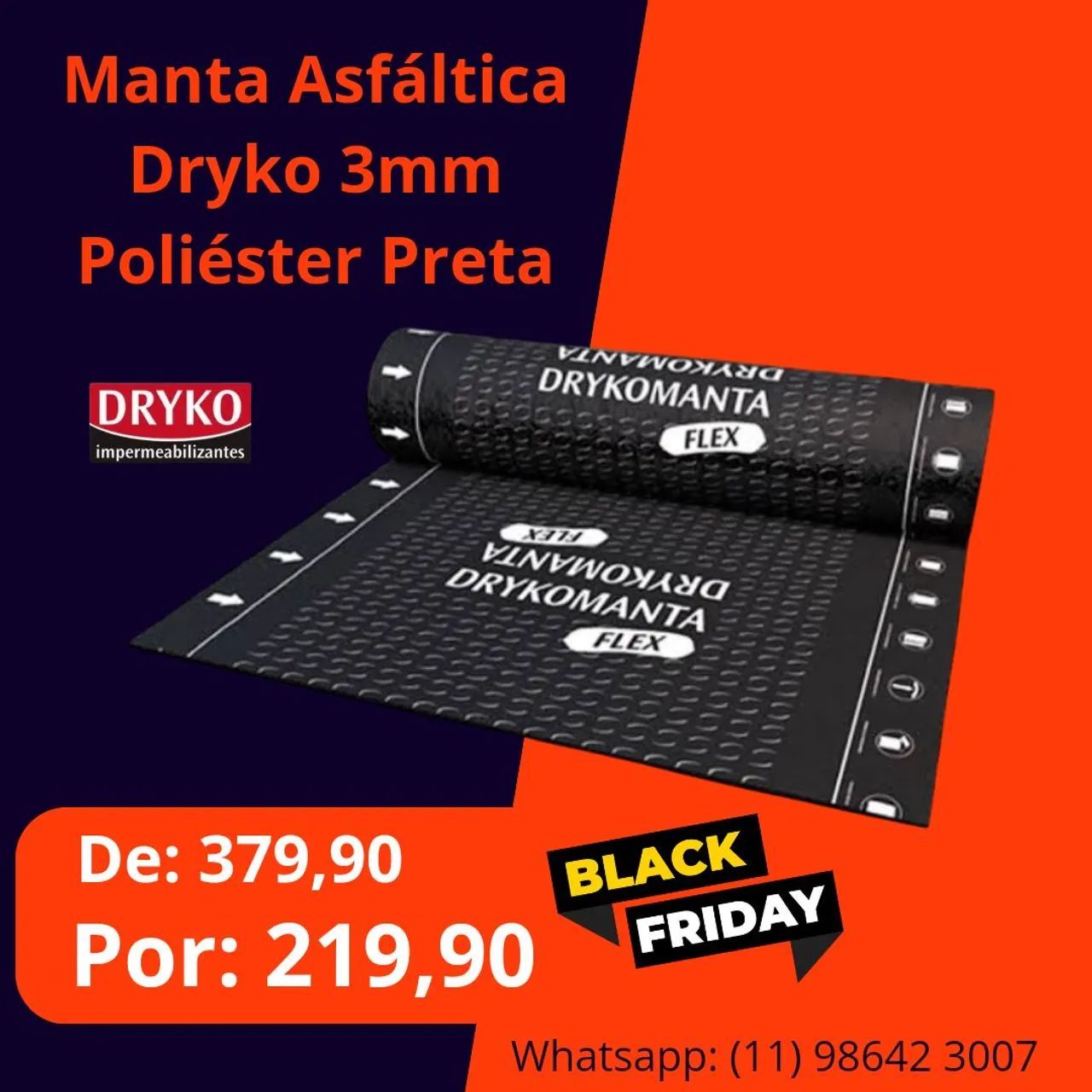 Manta Asfáltica Dryko 3mm Poliéster Preta