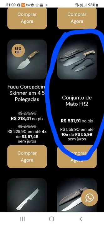Faca de Acampamento e sobrevivência. 