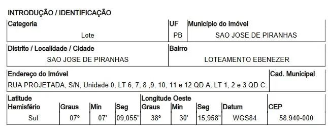 Oportunidade Única em SAO JOSE DE PIRANHAS - PB | Tipo: Terreno | Negociação: Venda Direta
