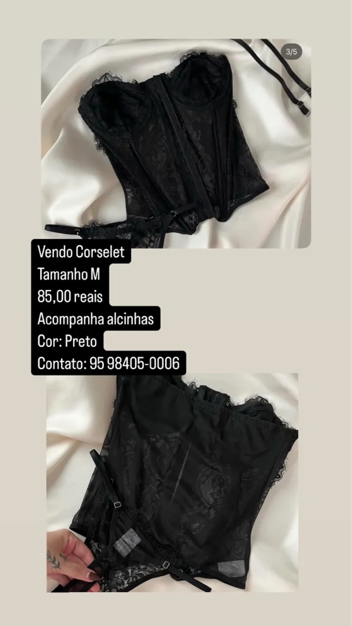 Corset de renda preto tamanho M
