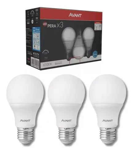 Kit 3 Avant Bulbo Pêra Br6500k 7w Branco-frio