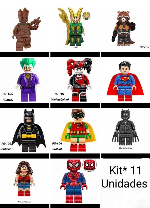 Kit 1Kit 11 miniaturas de montar (lego) Heróis Marvel