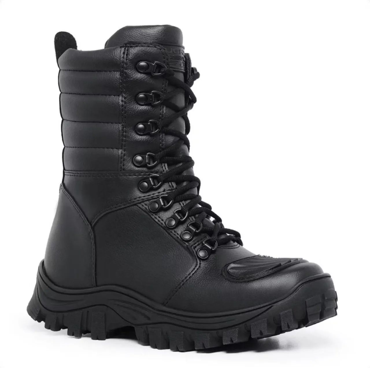 Bota Masculina coturno militar Preta - Couro - Cano Alto - Impermeável - Foto 5
