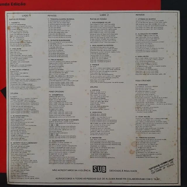 LP Disco De Vinil SUB 1985 Punk Ataque Frontal Ratos Colera Segunda Edição Excelente - Foto 3