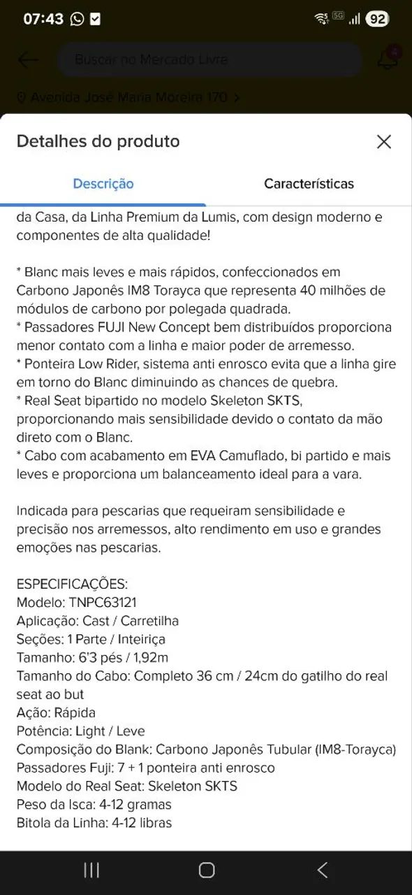 VARA DE PESCA TUNIZZA PRO MOLINETE 12 LIBRAS MOD NOVO  - Foto 6