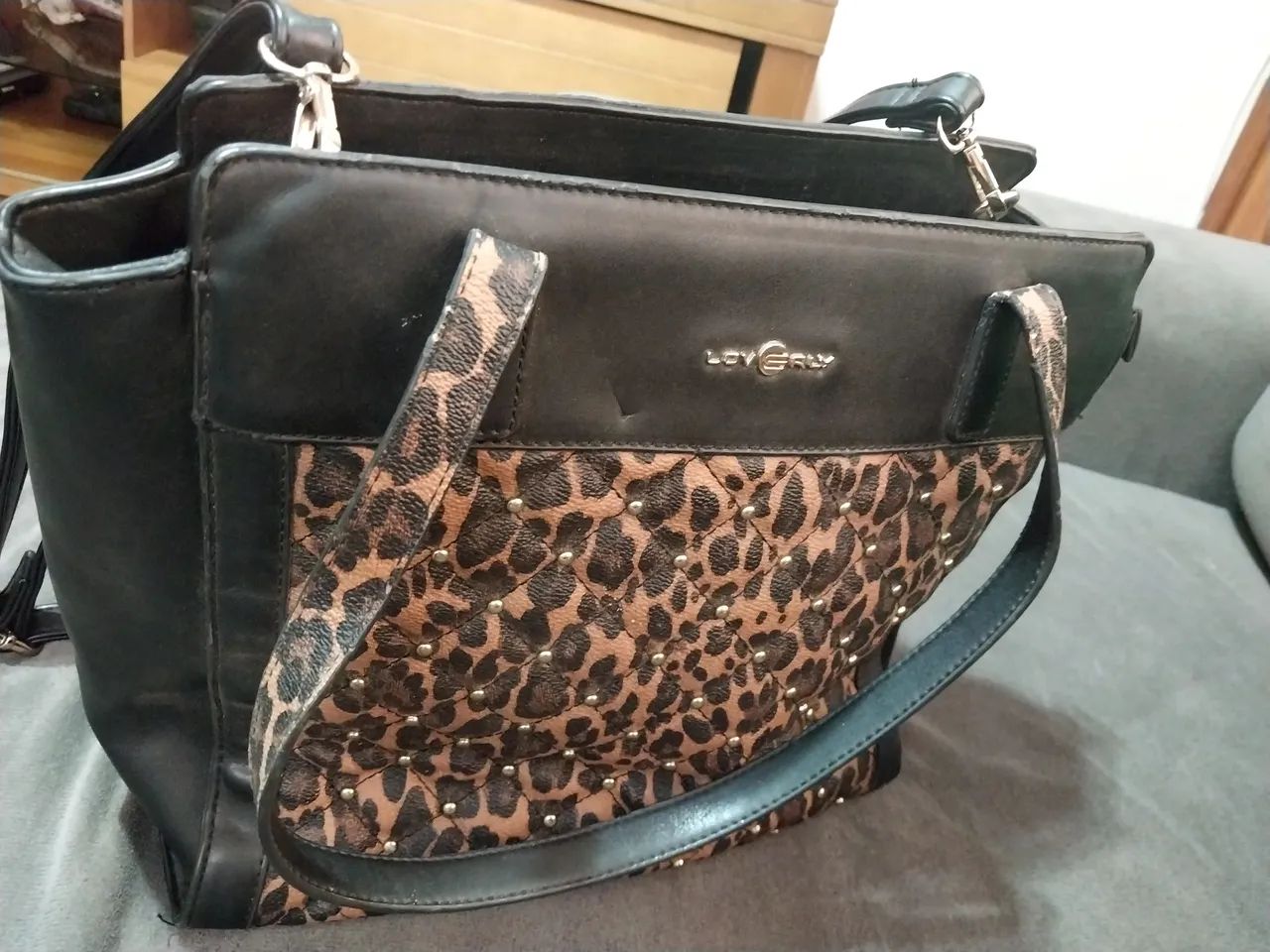 Bolsa Love Girl  Preta e Animal Print