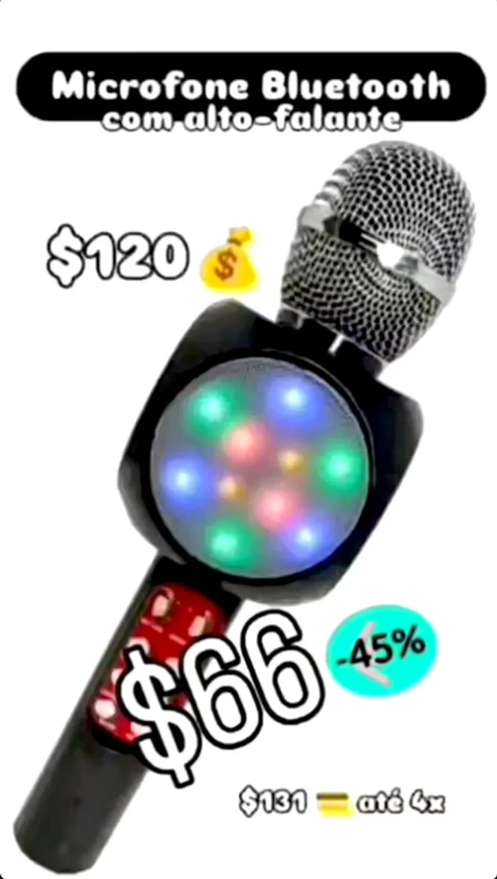 Microfone Bluetooth com Alto-Falante 45%
