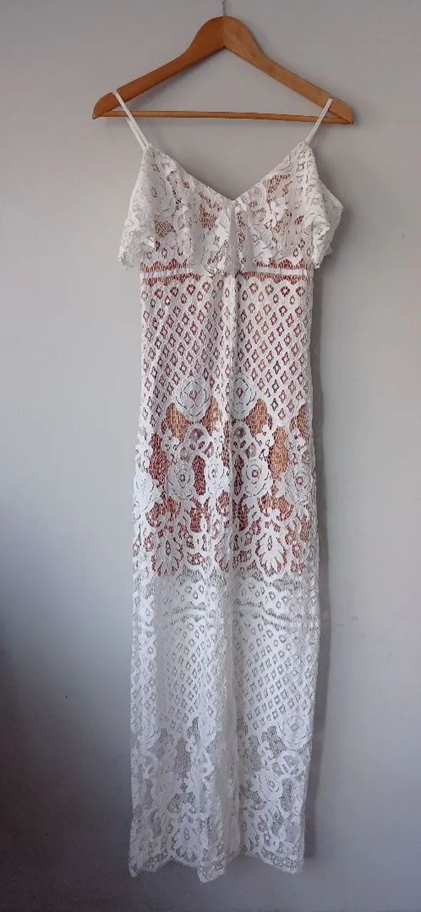 Vestido longo de renda branco