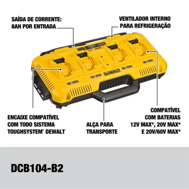 Multicarregador Rápido 12V 20V Max* com 4 Entradas 220V Toughsystem Dewalt DCB104-B2 - Foto 3