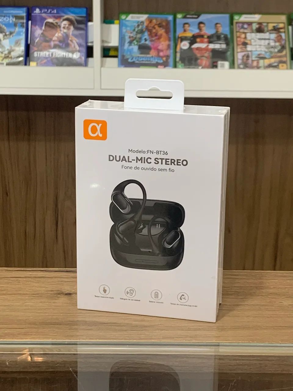 Fone Ouvido Sem Fio Dual-Mic Stereo Gold Novo Loja Fisica