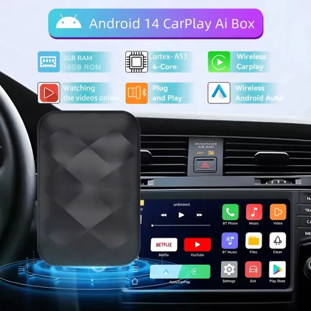 Transforme Central Mult em Android 14 CarPlay Auto Sem Fio Play Store APP YouTube Netflix - Foto 2