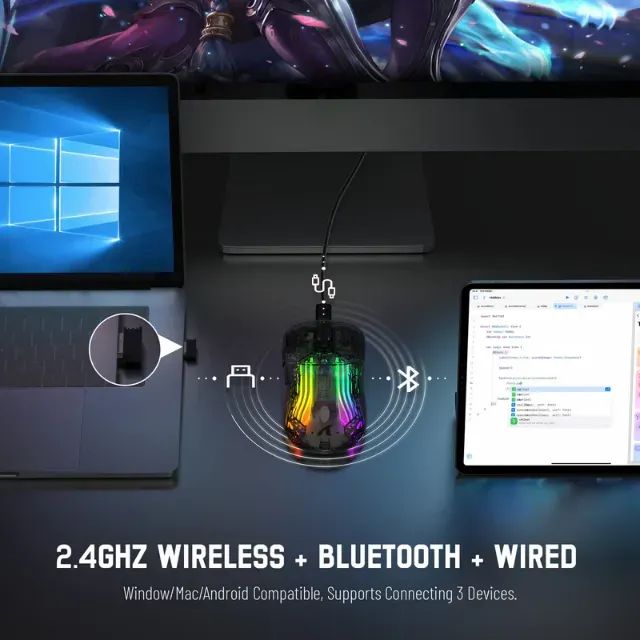 Mouse Sem Fio Attack Shark X2, Tri-Mode, PAW3212, 2400dpi, 800mAh, Gamer, RGB, PC [Novo] - Foto 4