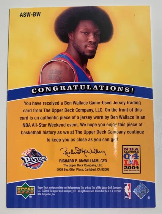Ben Wallace com Uniforme Patch Card Memo All-Star Weekend 2004 NBA Basquete Colecionador - Foto 4