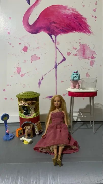 Kit Barbie e Pets + Cachorro banho de cor 