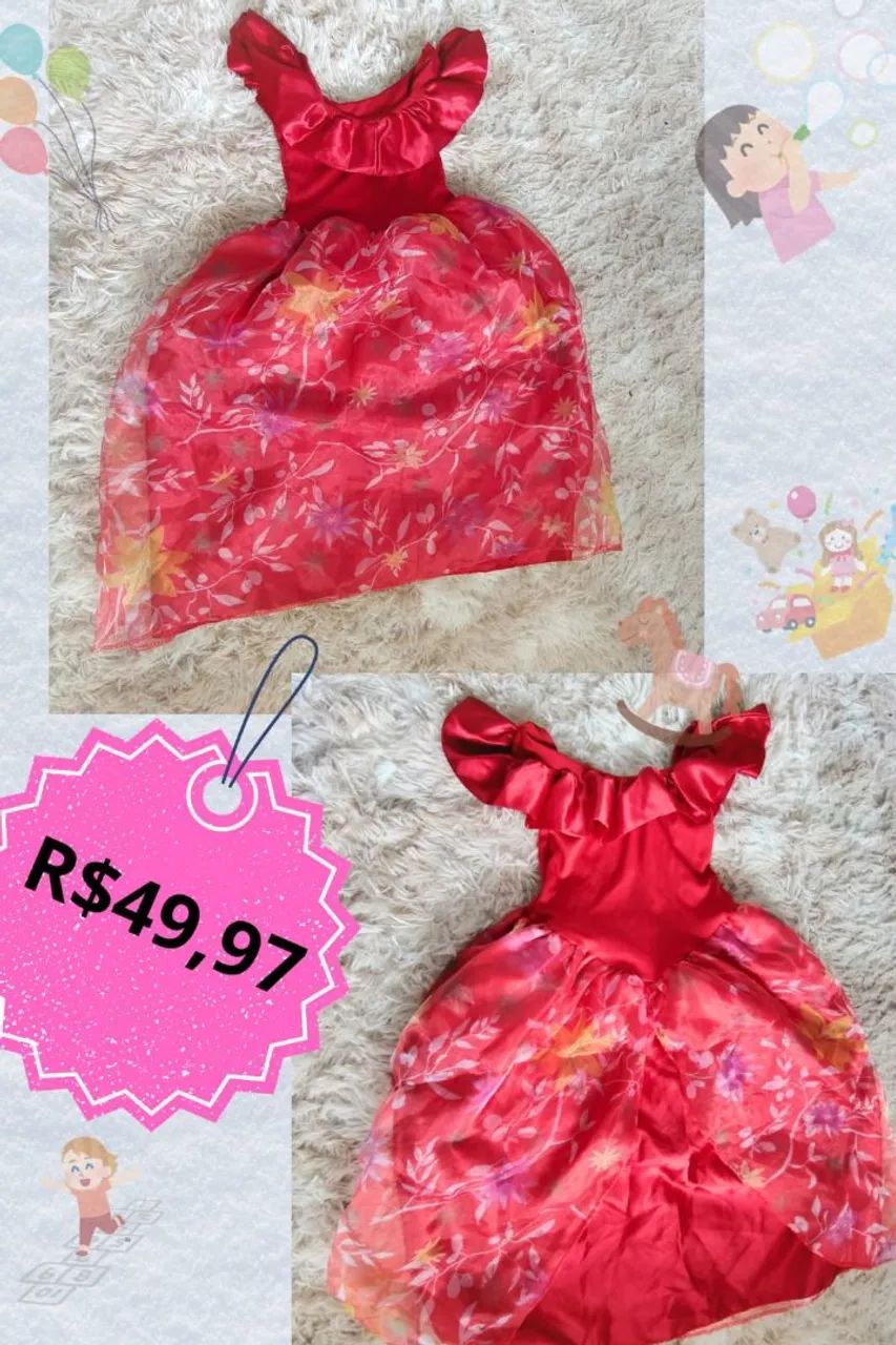 Vestido Infantil Vermelho com Detalhes Florais