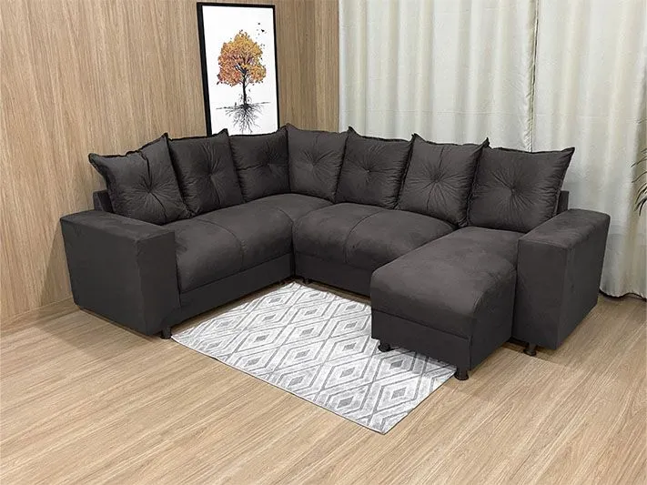 Sofá de Canto Suede Marrom 5 Lugares com Chaise