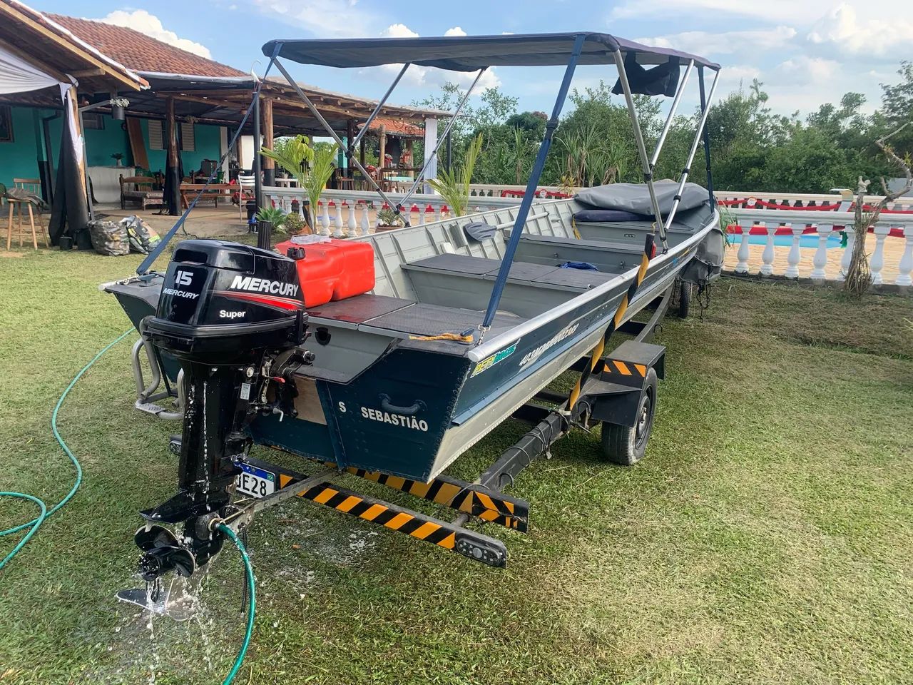 Barco alumínio com motor e carreta - Foto 5