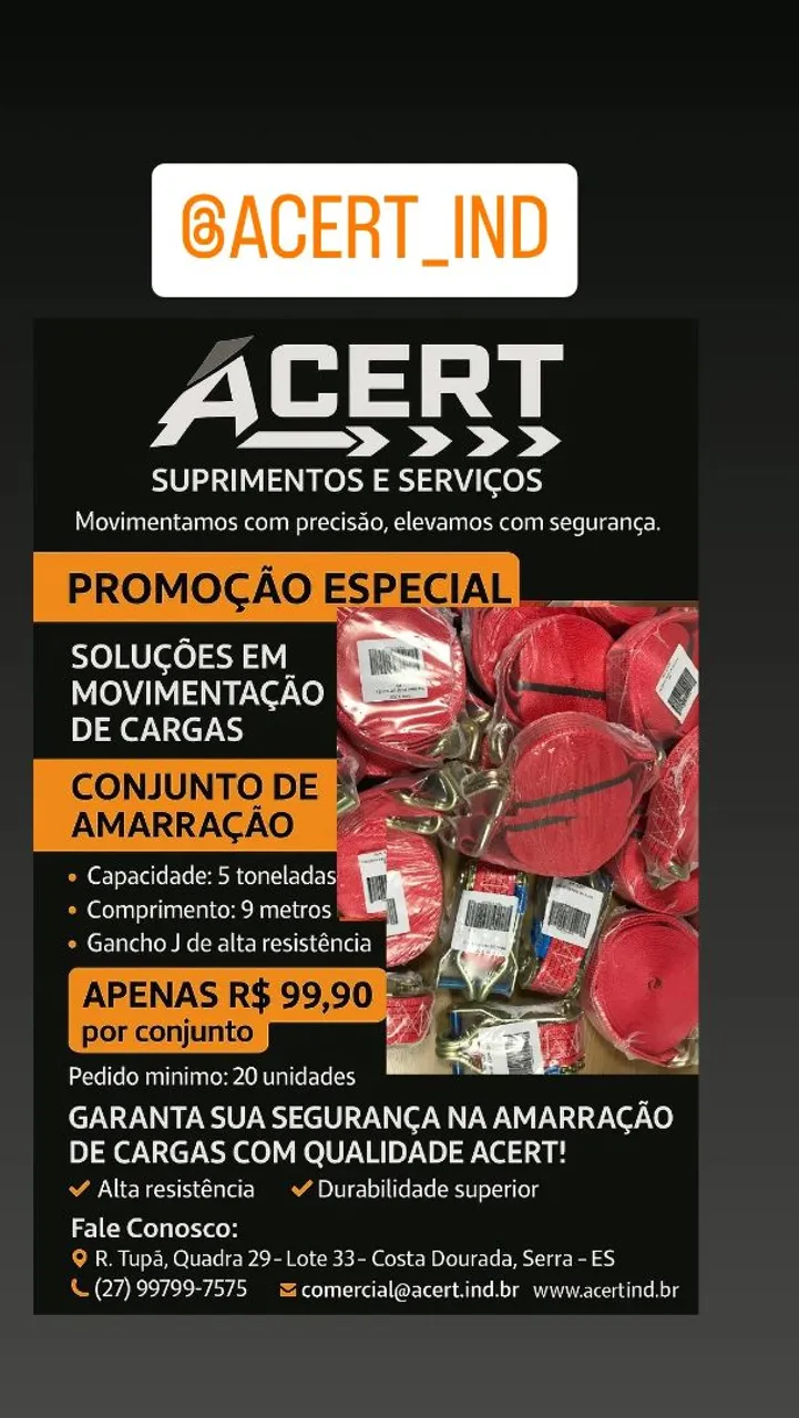Conjunto de Amarração de Cargas com Qualidade ACERT!