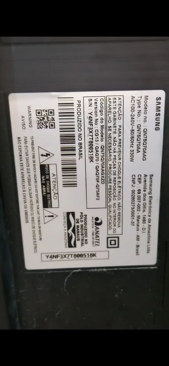 tv samsung qled 75 polegadas completa funcionando apenas meia tela