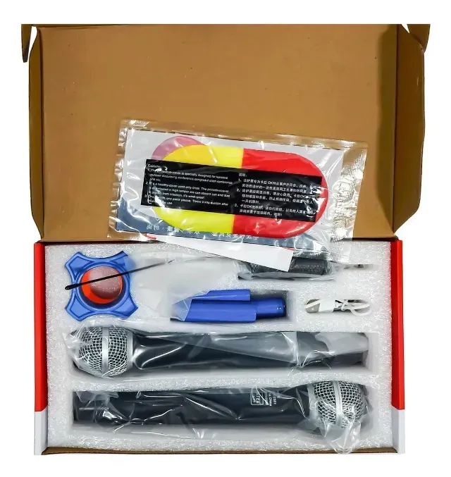Microfone Dinâmico Sem Fio Tomate MT-3301 Preto Profissional 2 Unidades - Foto 4