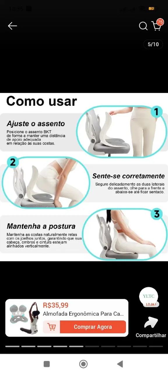 Almofada ergonomica S - Suporte lombar corrige postura - Foto 4