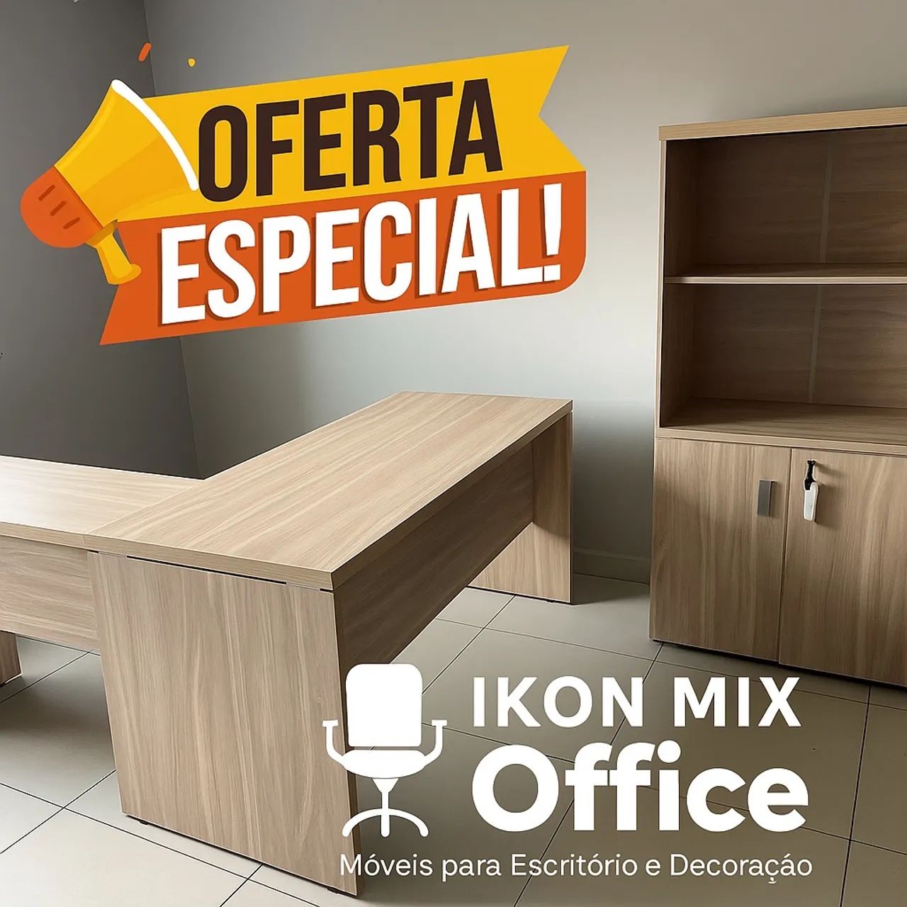 CONJUNTO MESA E ARMÁRIOS PARA ESCRITÓRIO LOJA IKONOFFICE 