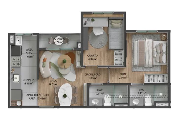 Única Veredas Villa Park - Apto 2/4 com 1 suíte de 57 m², wc social, 1 vaga por 331.750,00 - Foto 17