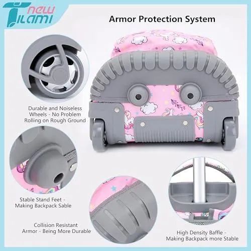 Mochila escolar com rolamento de 16 polegadas, bolsa para meninas de Unicornio - Foto 4
