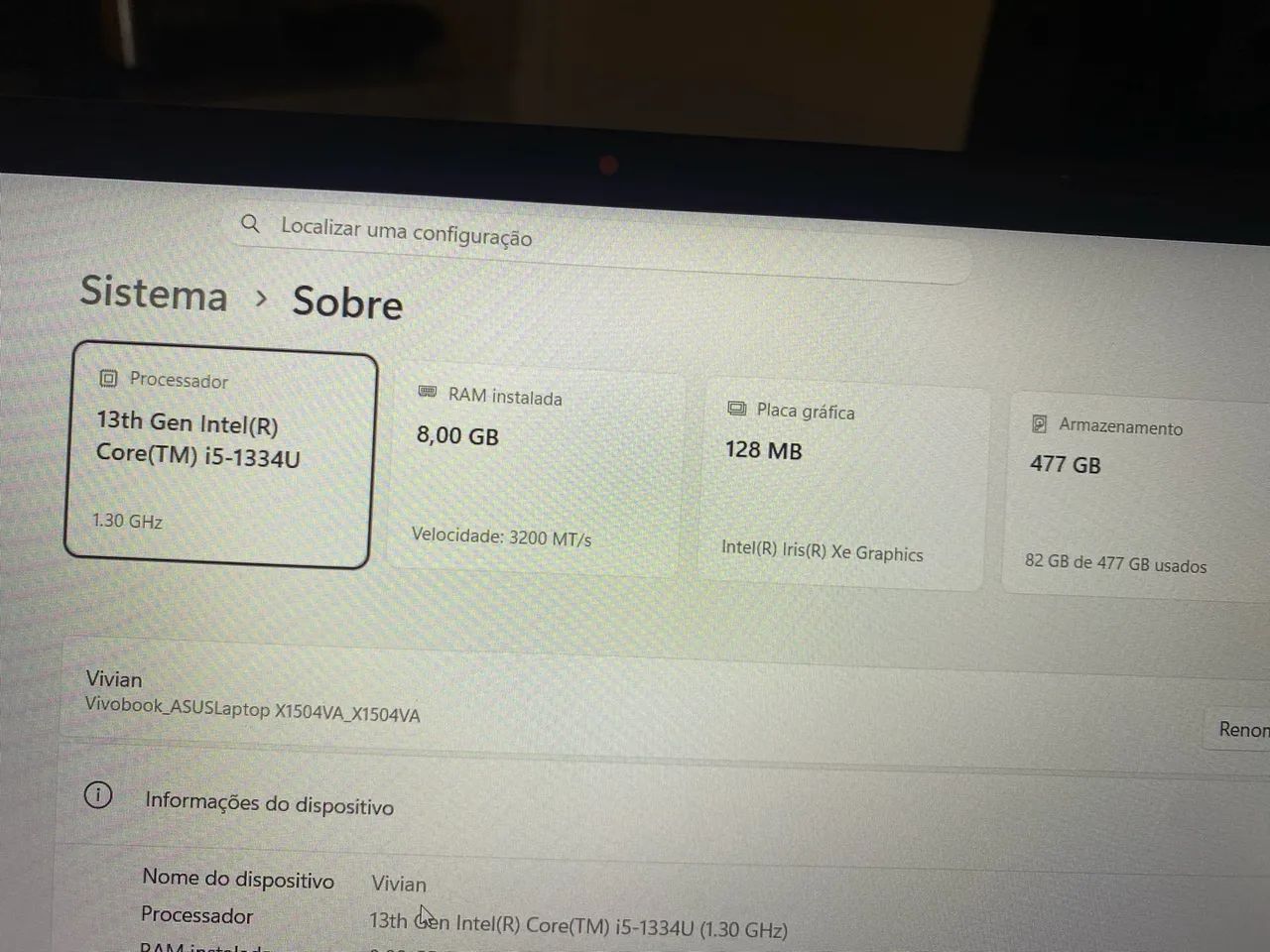 Notebook ASUS Vivobook 15 Core i5 13ª 8GB RAM SSD 512GB