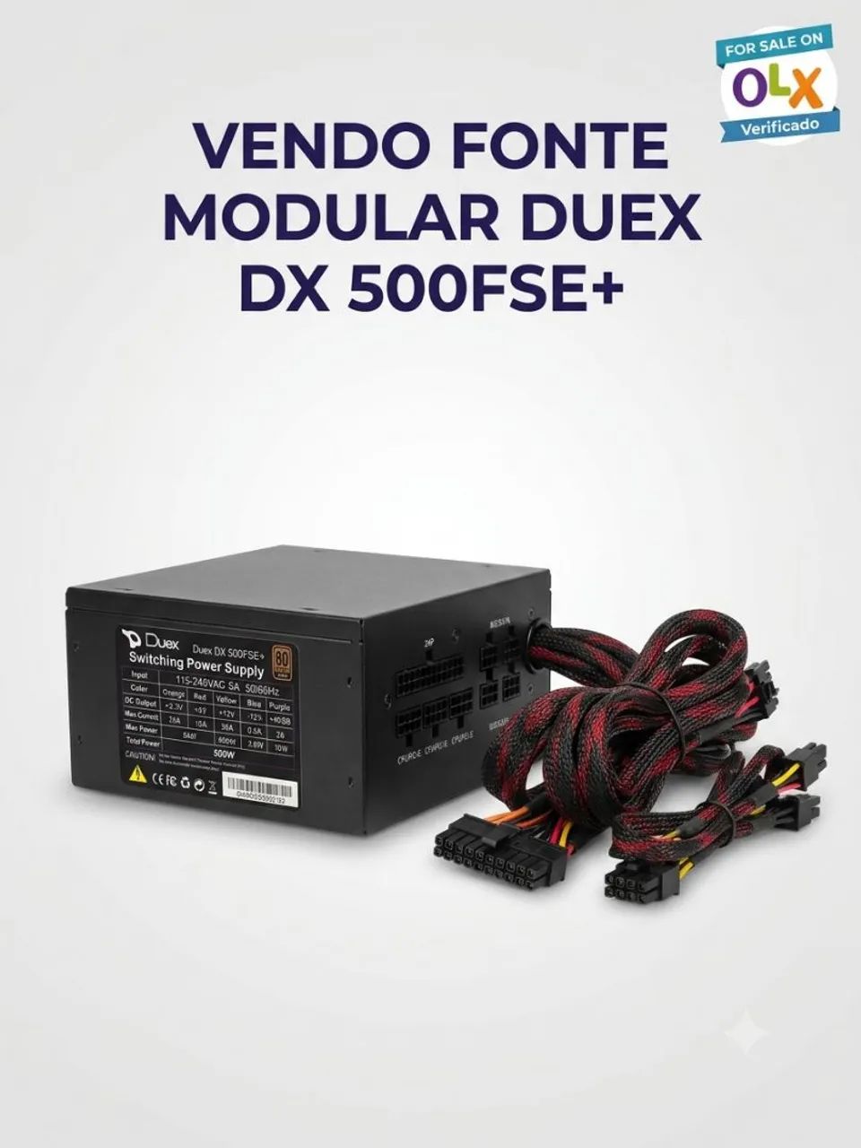 Fonte Duex 500W DX 500FSE+ 80 Plus Bronze Modular - Funciona Perfeitamente