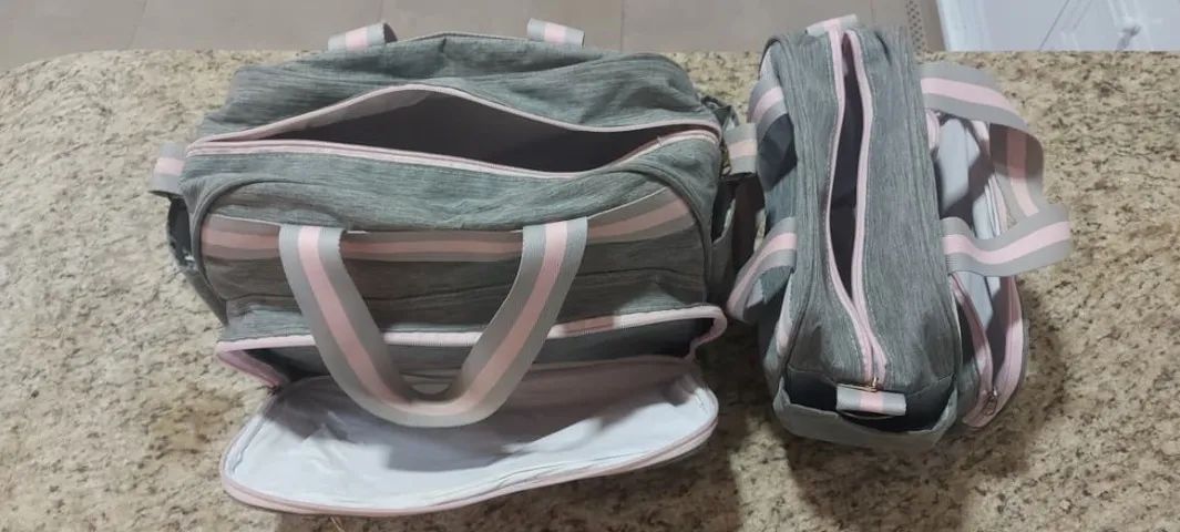 Kit Bolsa Maternidade (Grande + Média) - Cinza com Rosa - Foto 5