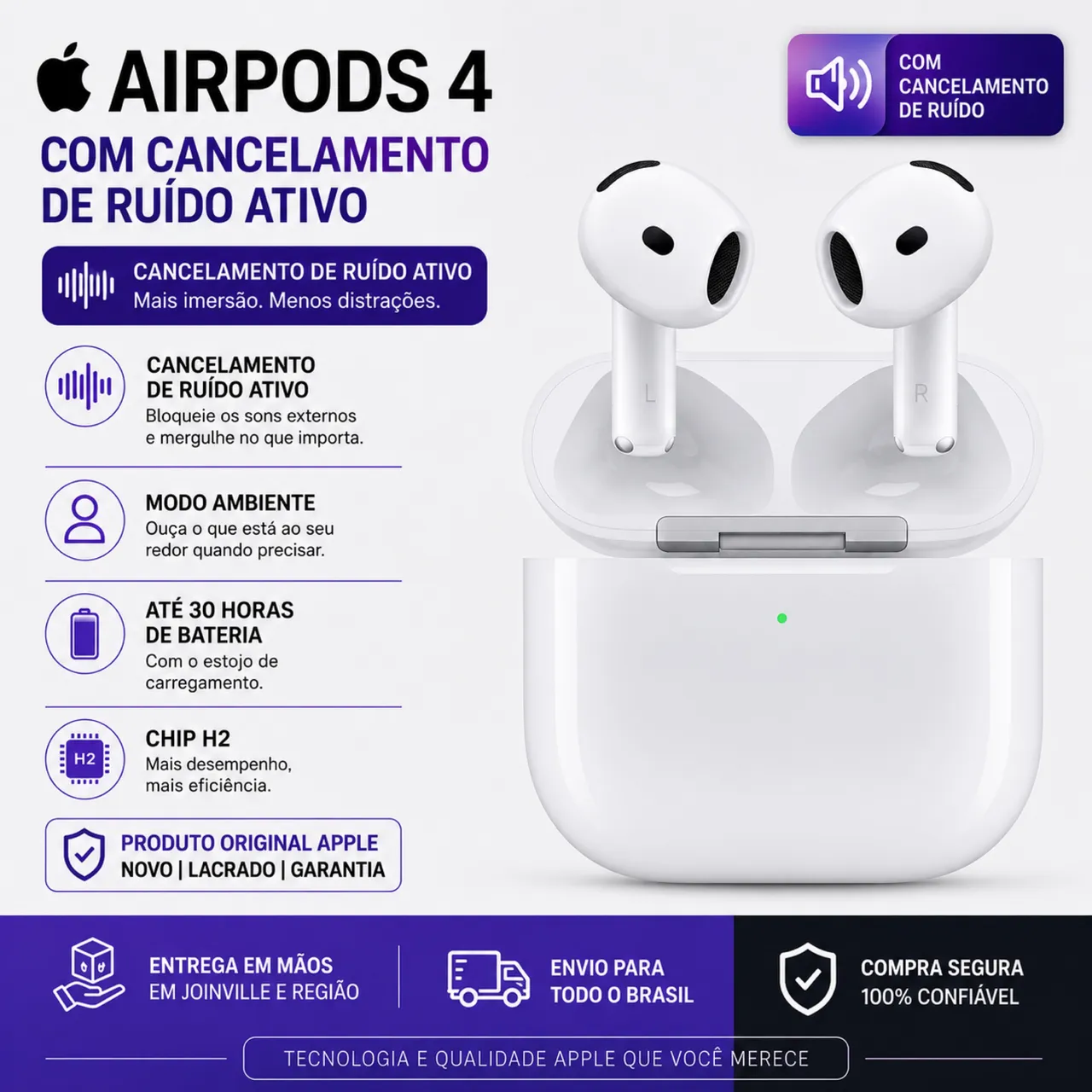 Airpods 4 Lacrado Modelo: A3050 A3053 A3058 - Acessórios de
