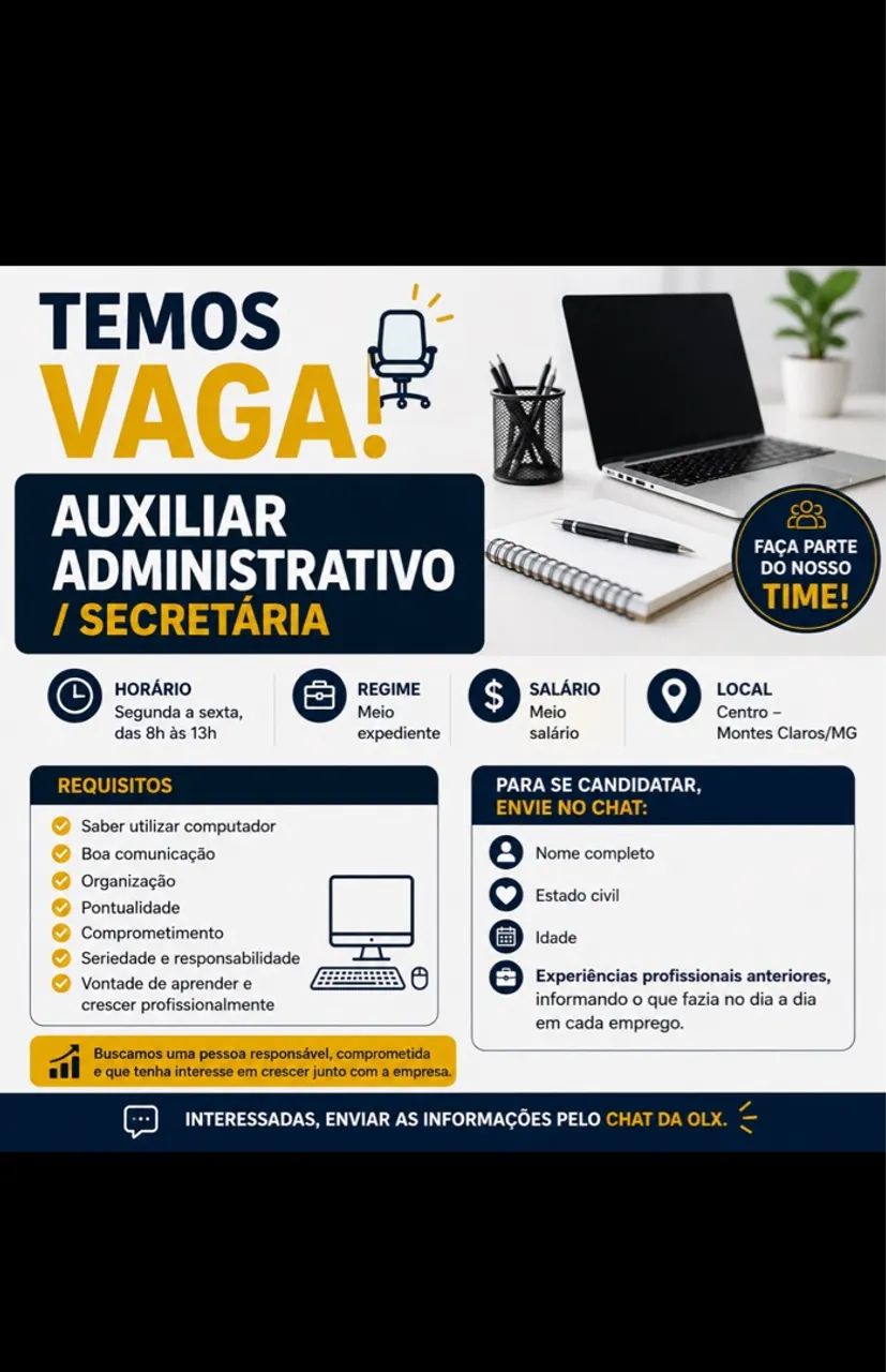 VAGA: AUXILIAR ADMINISTRATIVO / SECRETÁRIA