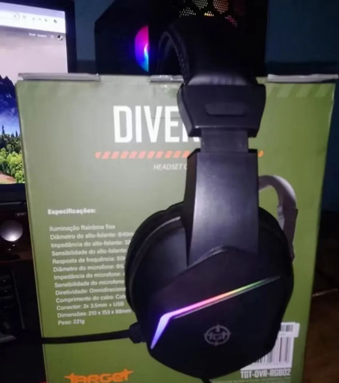 Fone gamer com microfone de fio com led-usado   - Foto 2