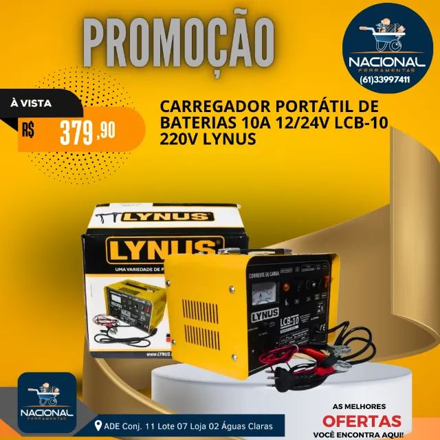Carregador Portátil de Baterias 10A 12/24V LCB-10 220V LYNUS