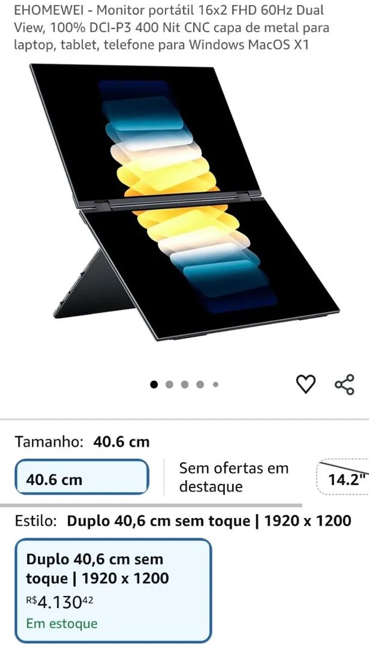 Monitor portátil duplo 16" touch-screen com caneta
