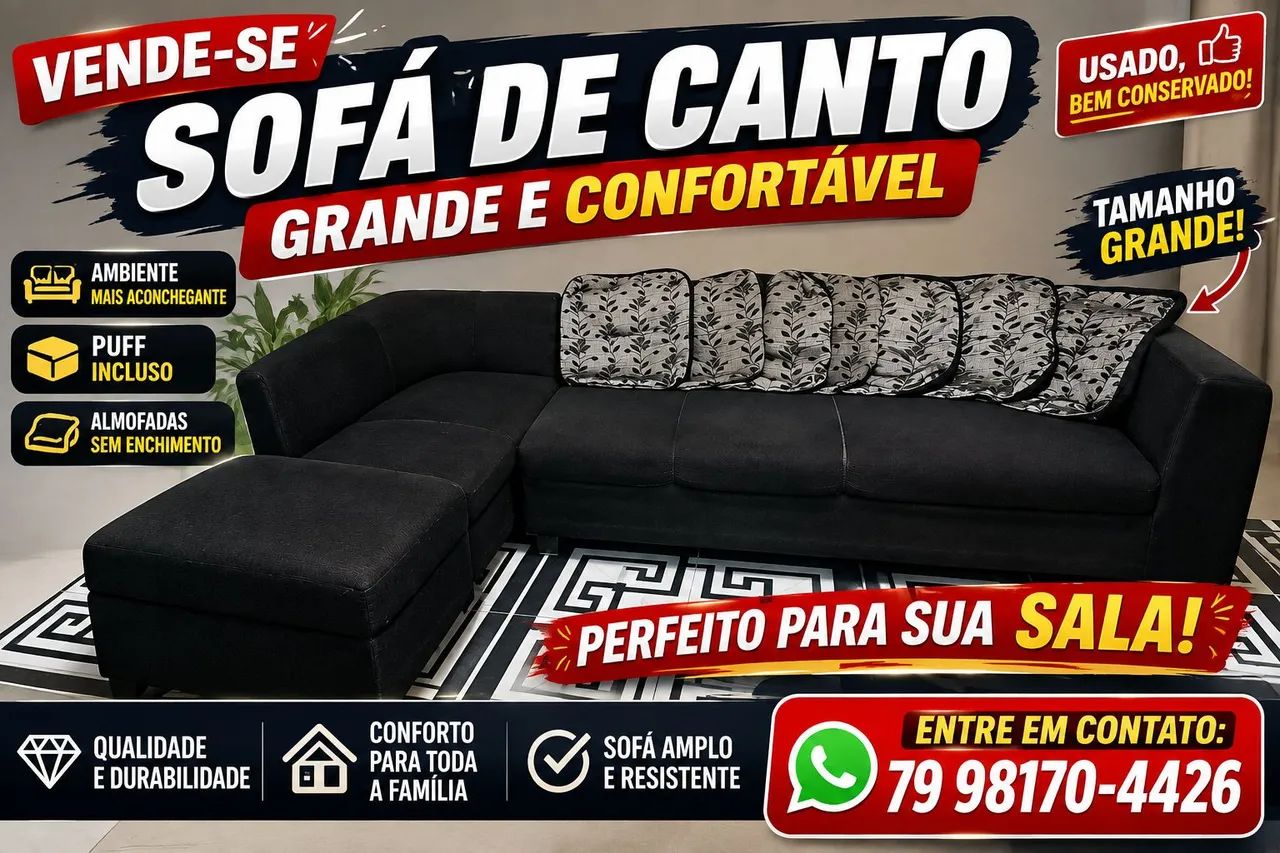 BEM CONSERVADO! SOFÁ GRANDE + PUFF INCLUSO + CAPAS DE ALMOFADAS - Foto 2