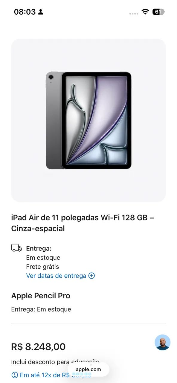 iPad Air M3 11 128GB + Apple Pencil Pro | Estado de novo | R