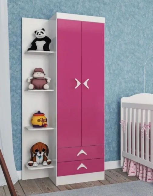 Guarda Roupa Infantil 2P 2G Branco Brilho Rosa Brilho